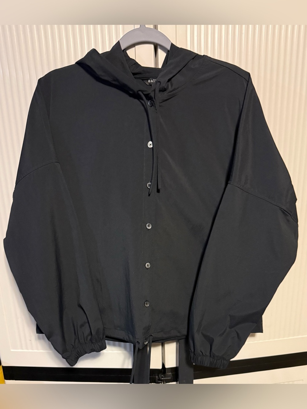 Athleta Drift Lightweight Poplin Black Jacket With Hood and Button Front